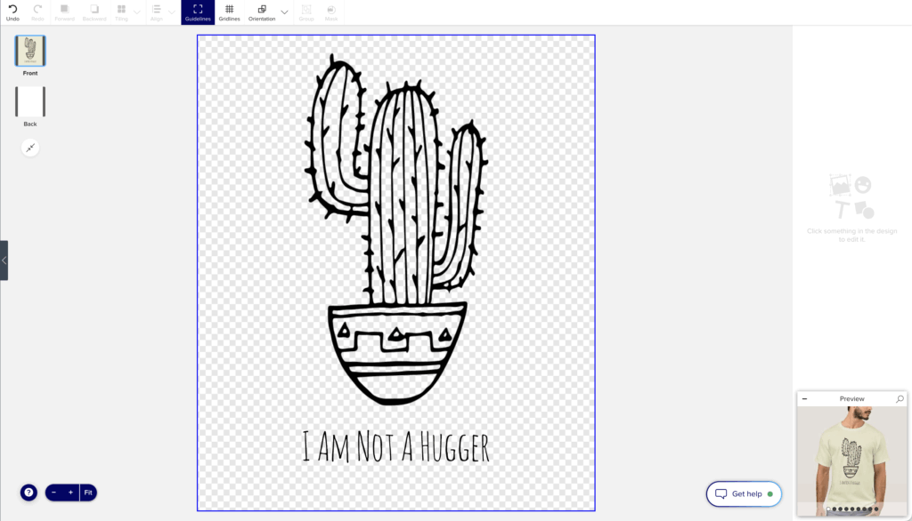 A screenshot of a t-shirt being designed with icons from Noun Project wesbite in a print on demand website editor.